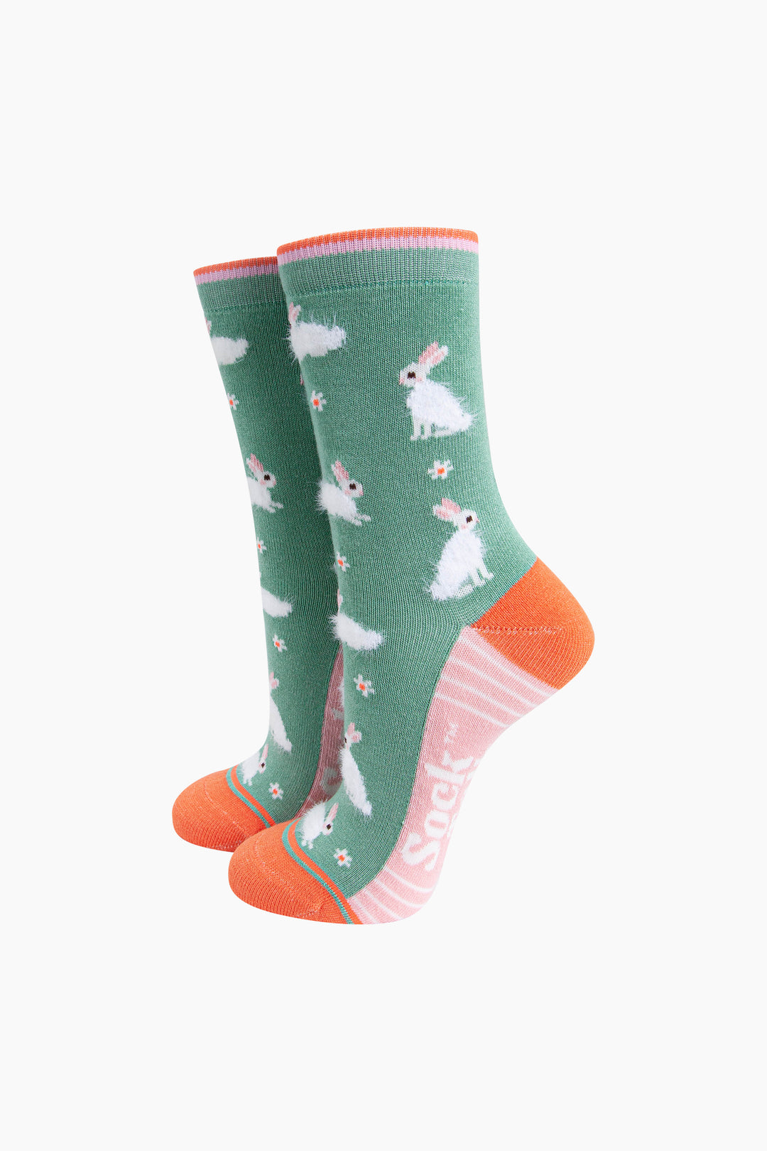 Bunny-Rabbit-Floral-Fluffy-Bamboo-Socks-in-Green-Mannequin