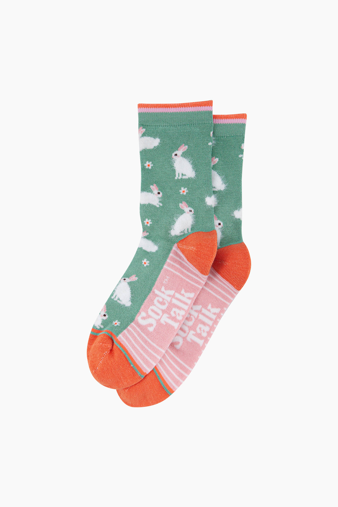 Bunny-Rabbit-Floral-Fluffy-Bamboo-Socks-in-Green-Lying-Flat