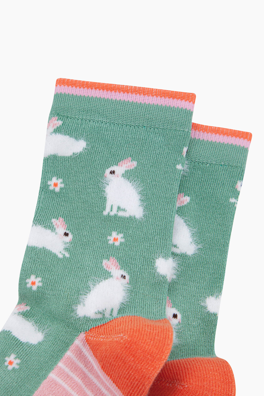 Bunny-Rabbit-Floral-Fluffy-Bamboo-Socks-in-Green-Closeup