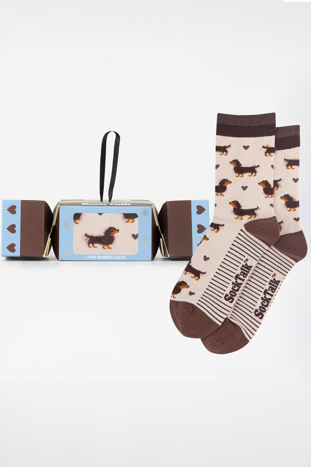Sausage-Dog-Fluffy-Bamboo-Crew-Socks-Christmas-Cracker-Gift-Box-in-Cream