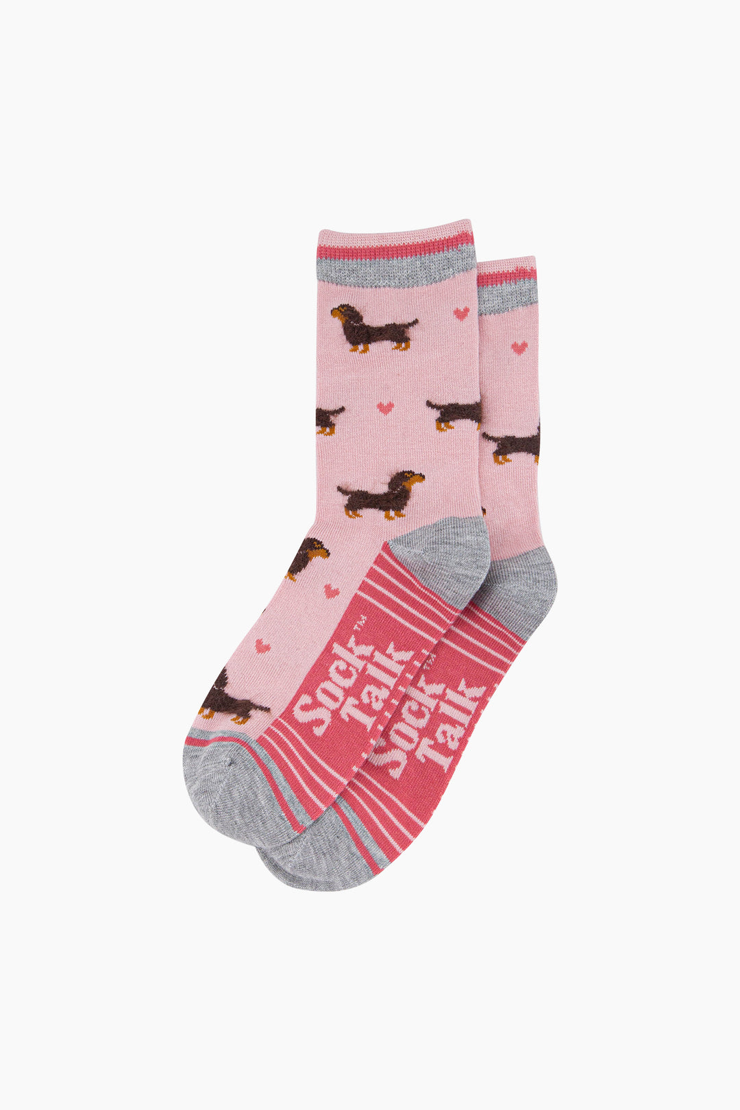 Sausage-Dogs-Hearts-Fluffy-Bamboo-Socks-in-Pink-Lying-Flat