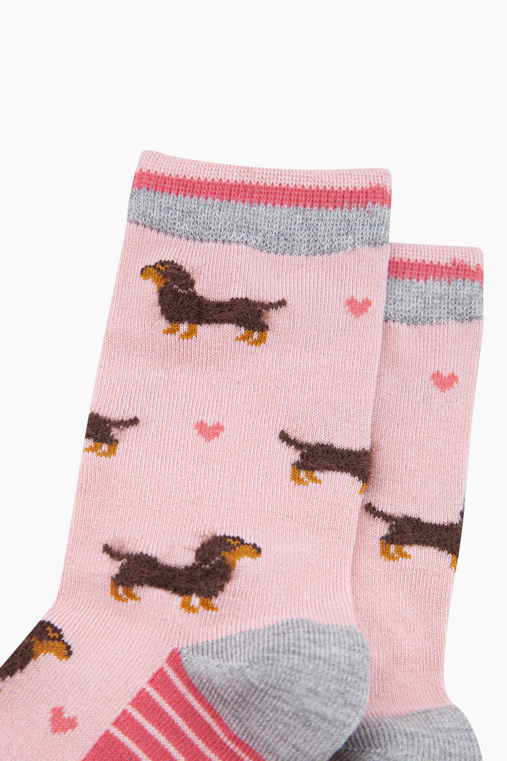 Sausage-Dogs-Hearts-Fluffy-Bamboo-Socks-in-Pink-Closeup
