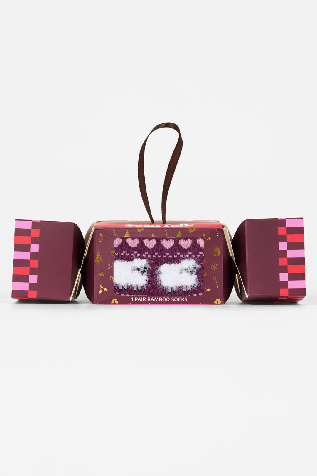 Sheep-Fair-isle-Fluffy-Bamboo-Crew-Socks-Christmas-Cracker-Gift-Box-in-Berry