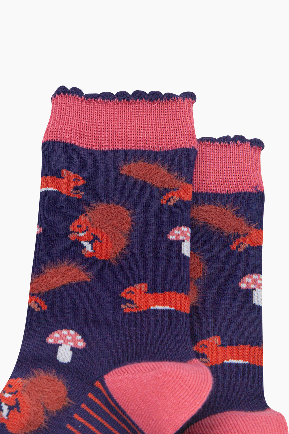 Navy-Squirrel-Women's-Fluffy-Bamboo-Socks-Close-Up