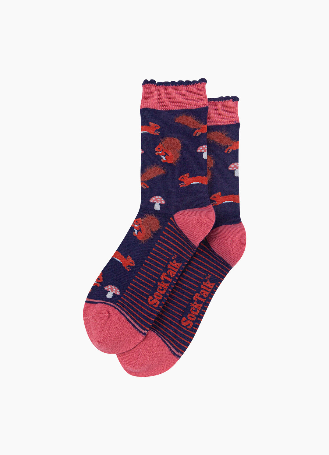 Navy-Squirrel-Women's-Fluffy-Bamboo-Socks-Laid-Flat