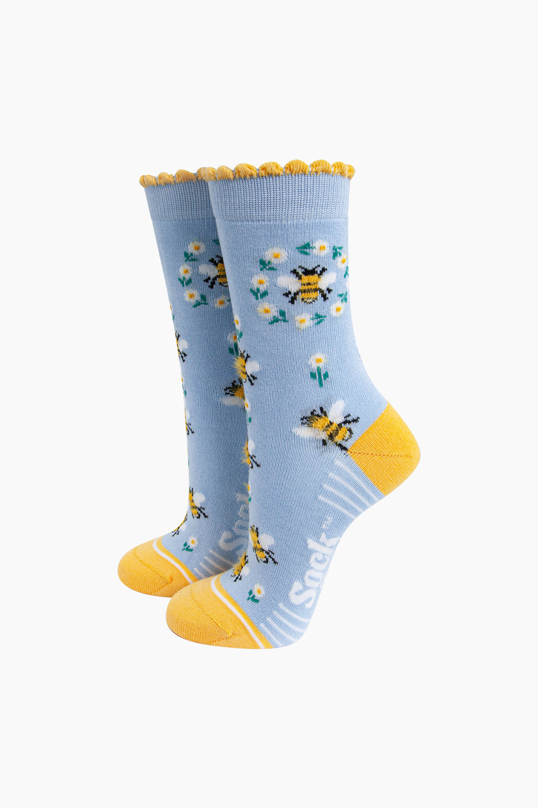 Bee-Wreath-Fluffy-Bamboo-Socks-in-Blue-Mannequin