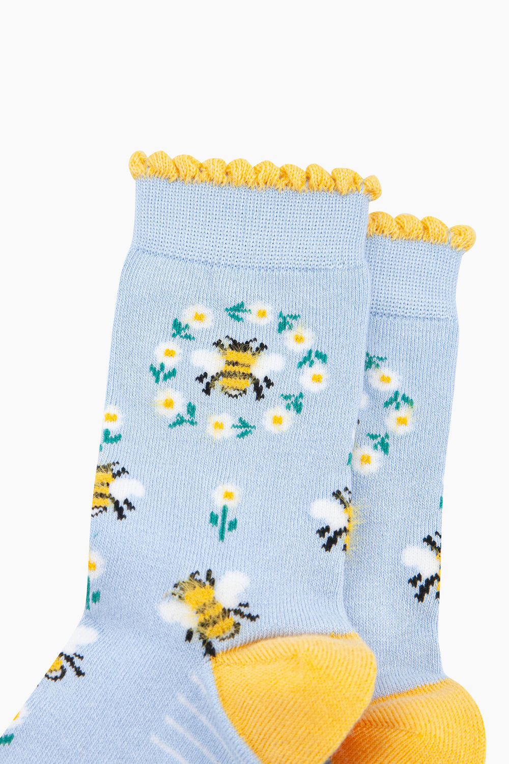Bee-Wreath-Fluffy-Bamboo-Socks-in-Blue-Closeup