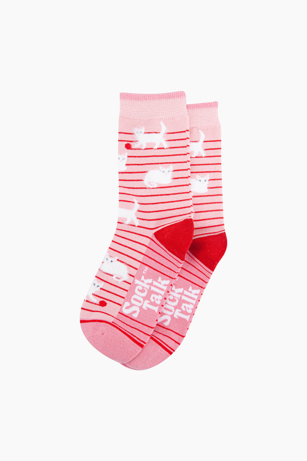 Cat-Stripe-Bamboo-Fluffy-Crew-Socks-for-Women-Pink-Laid-Flat