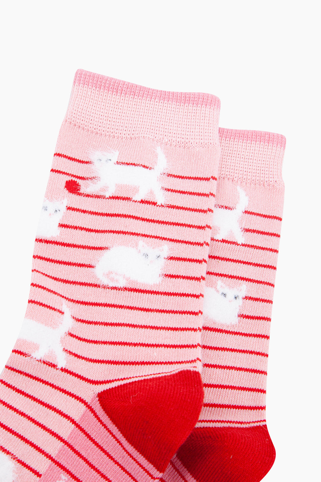 Cat-Stripe-Bamboo-Fluffy-Crew-Socks-for-Women-Pink-Close-Up