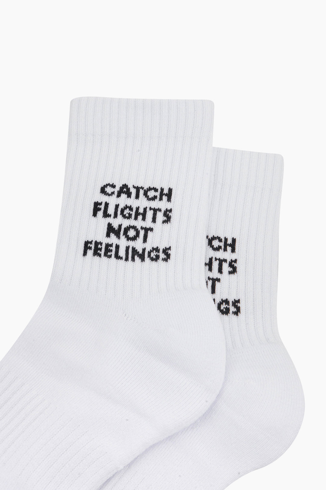 Catch-Flights-Not-Feelings-Organic-Cotton-Sports-Socks-in-White-Close-Up