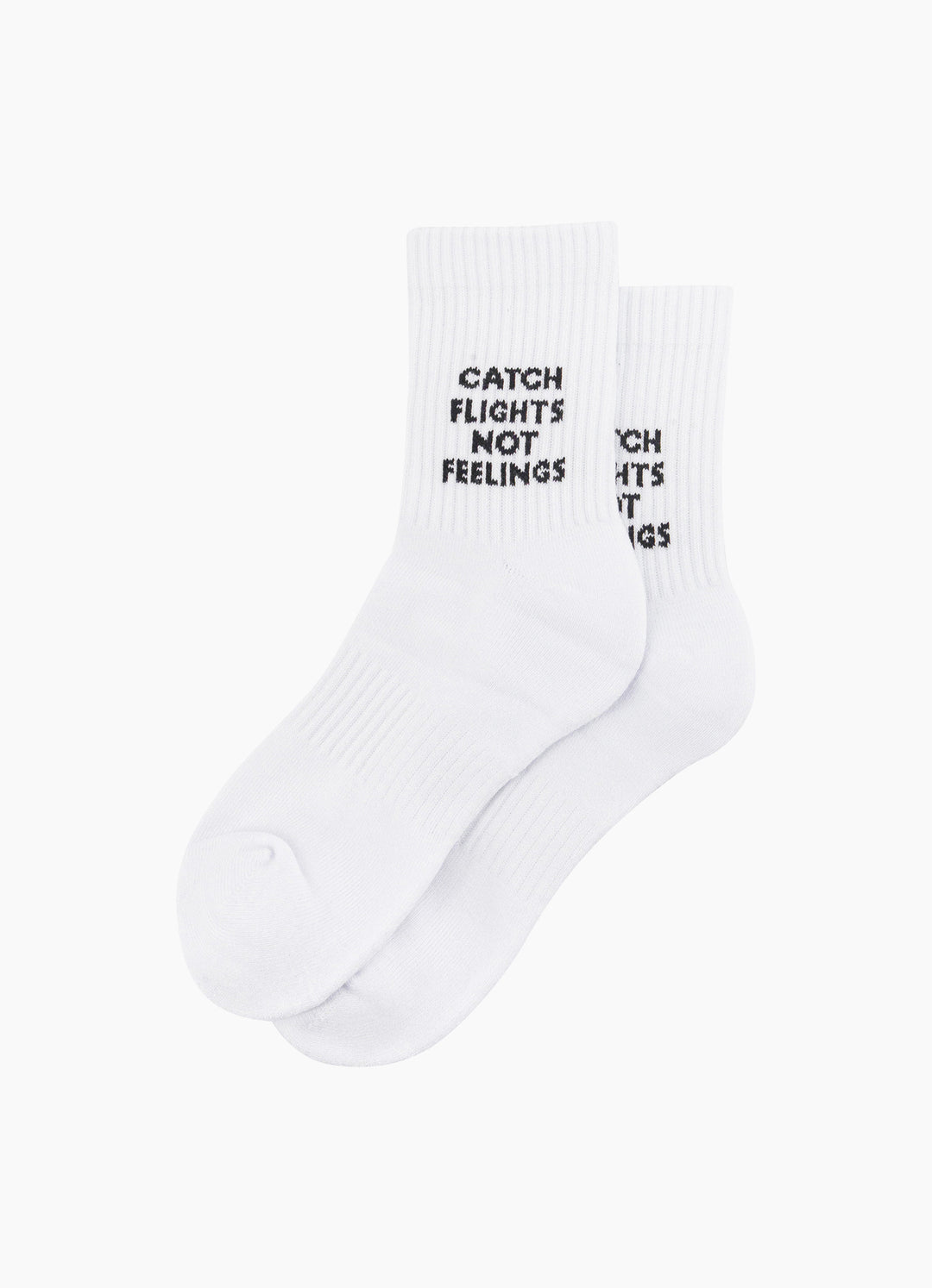 Catch-Flights-Not-Feelings-Organic-Cotton-Sports-Socks-in-White-Laid-Flat