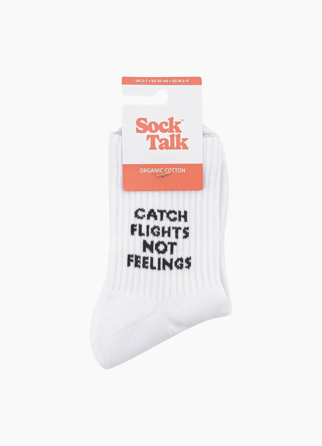 Catch-Flights-Not-Feelings-Organic-Cotton-Sports-Socks-in-White-In-Packaging