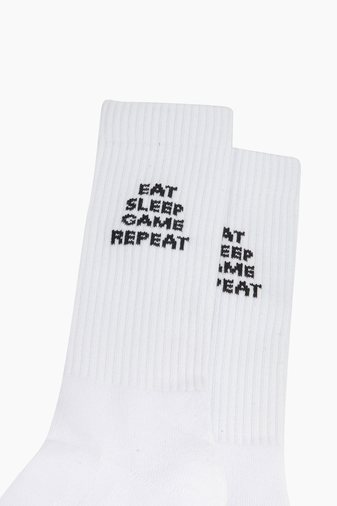 Eat-Sleep-Game-Repeat-Organic-Cotton-Sports-Socks-in-White-Close-Up