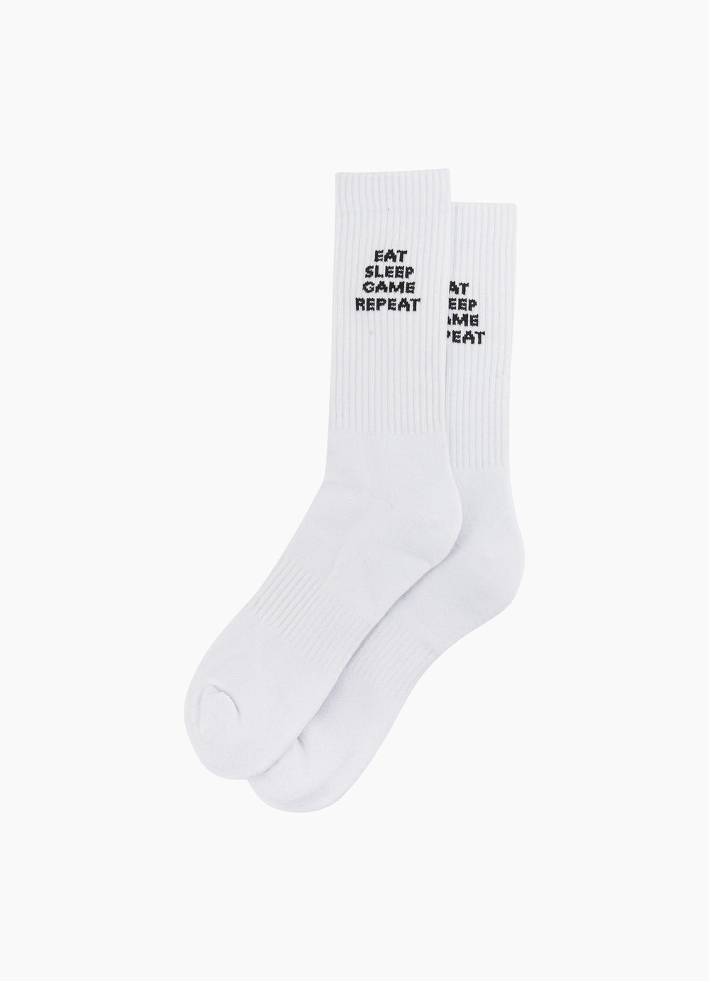 Eat-Sleep-Game-Repeat-Organic-Cotton-Sports-Socks-in-White-Laid-Flat