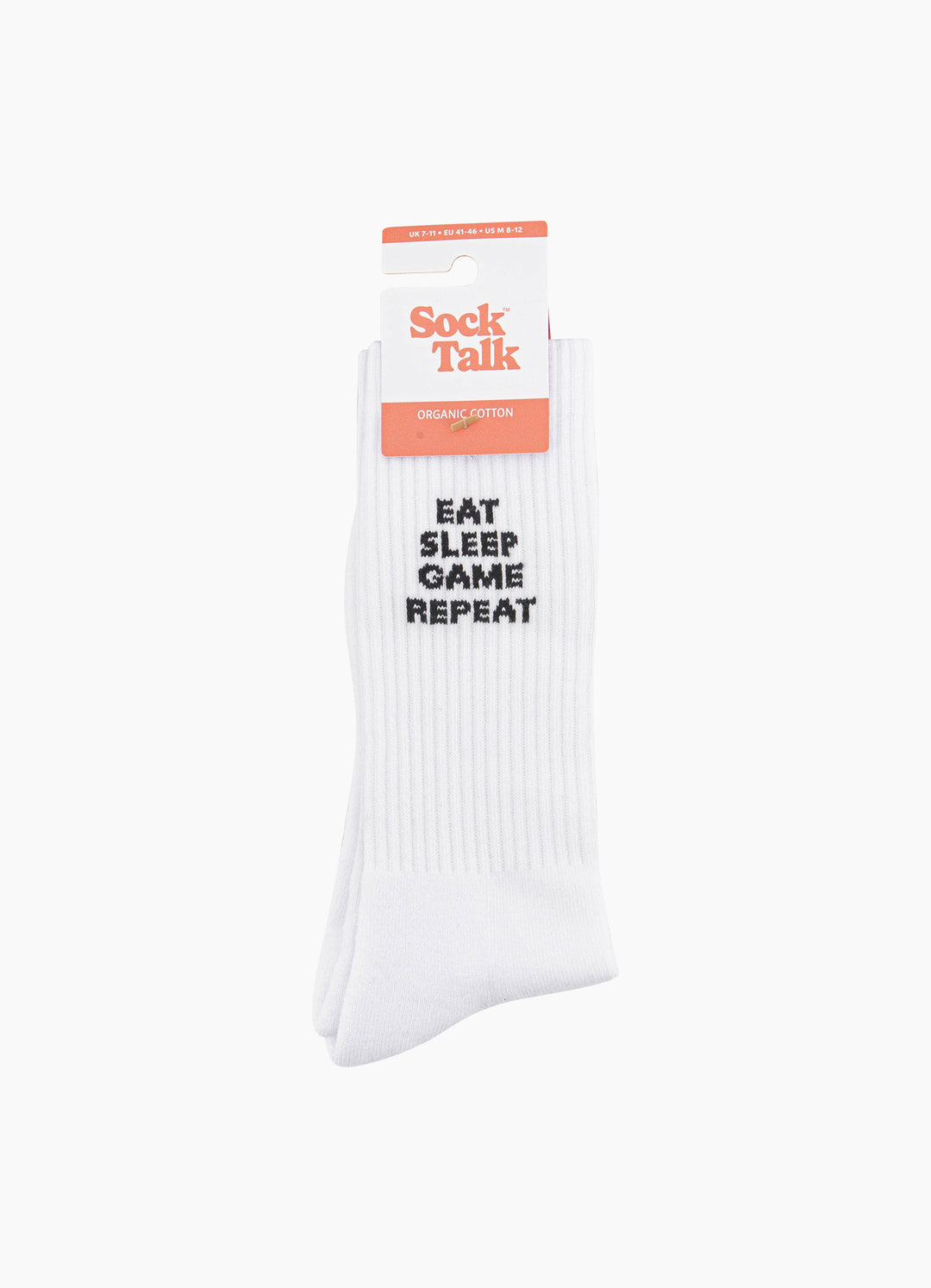 Eat-Sleep-Game-Repeat-Organic-Cotton-Sports-Socks-in-White-In-Packaging
