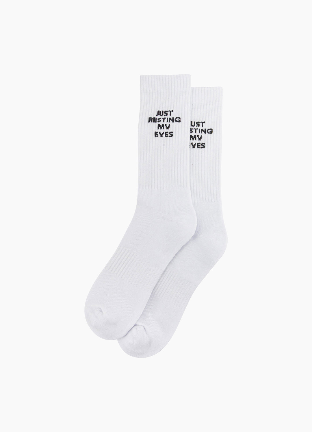 Just-Resting-My-Eyes-Organic-Cotton-Sports-Socks-in-White-Laid-Flat