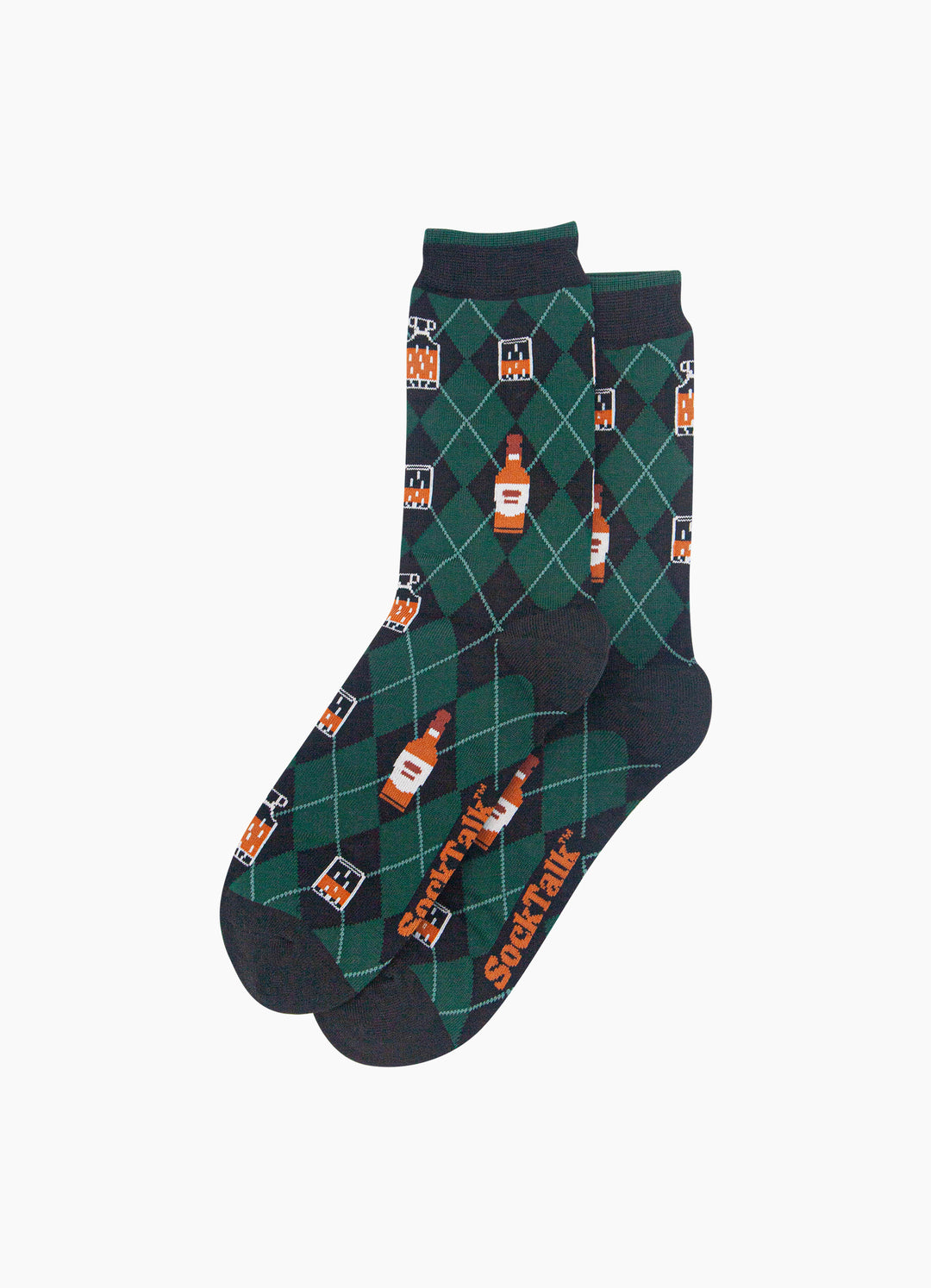 Whisky-Argyle-Men's-Bamboo-Socks-in-Black/Green-Laid-Flat