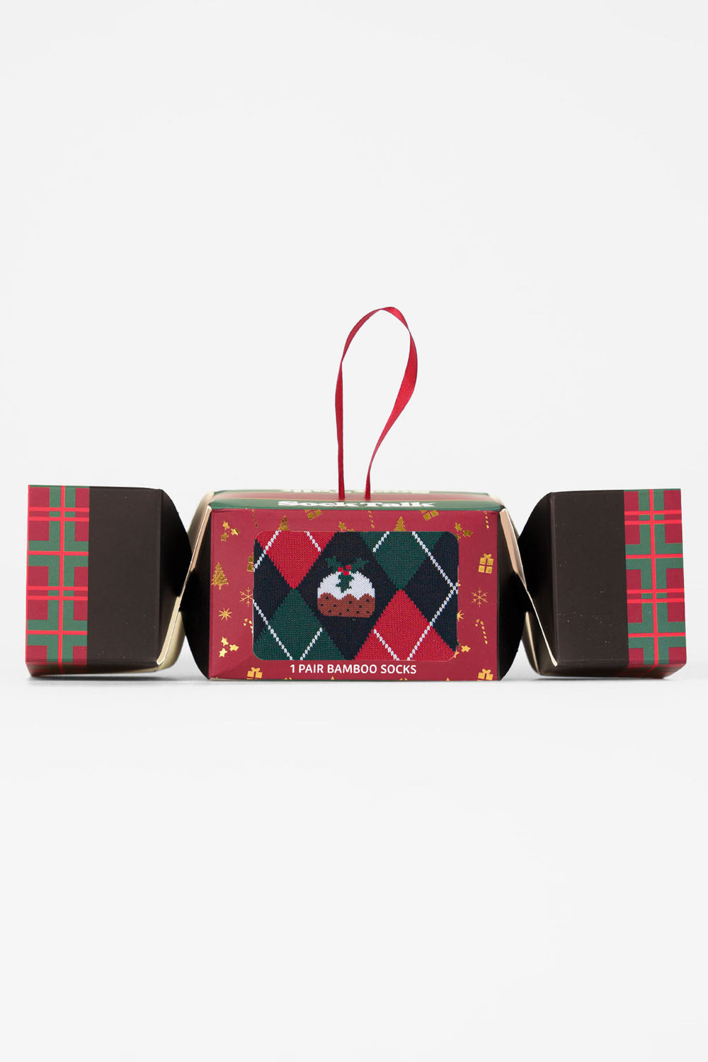 Argyle-Christmas-Pudding-Bamboo-Crew-Socks-Christmas-Cracker-Gift-Box-in-Black