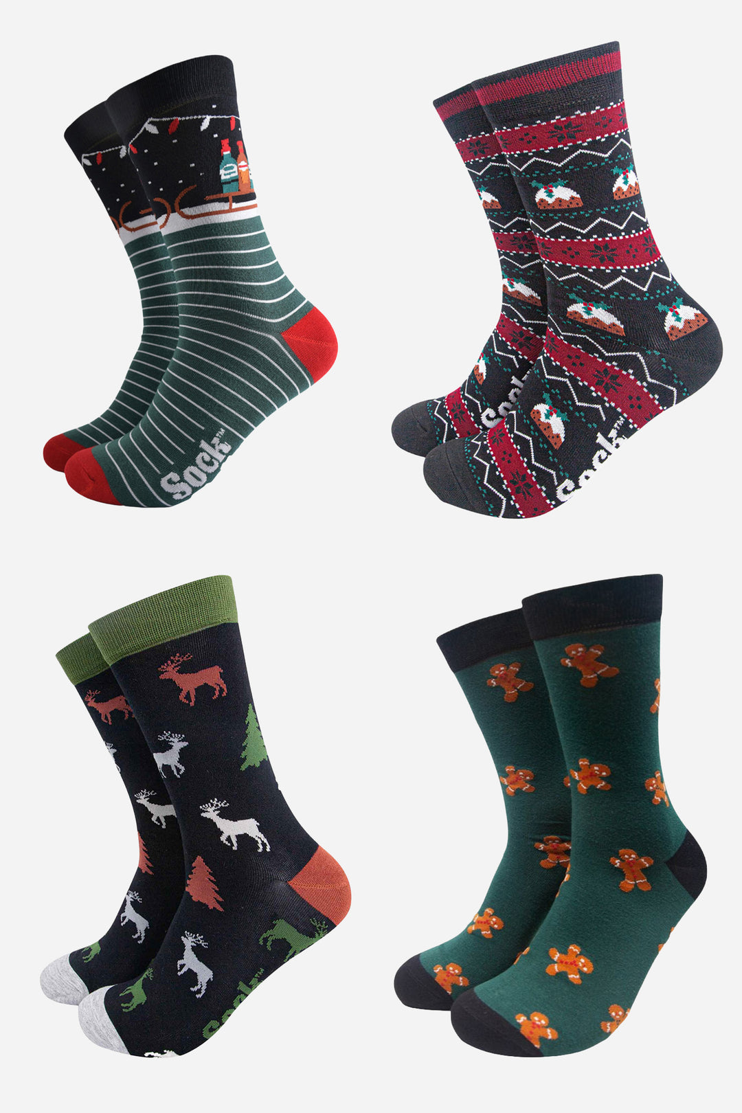 Men's Bamboo Crew Socks Festive Gift Set - Black/Red, Classic Christmas