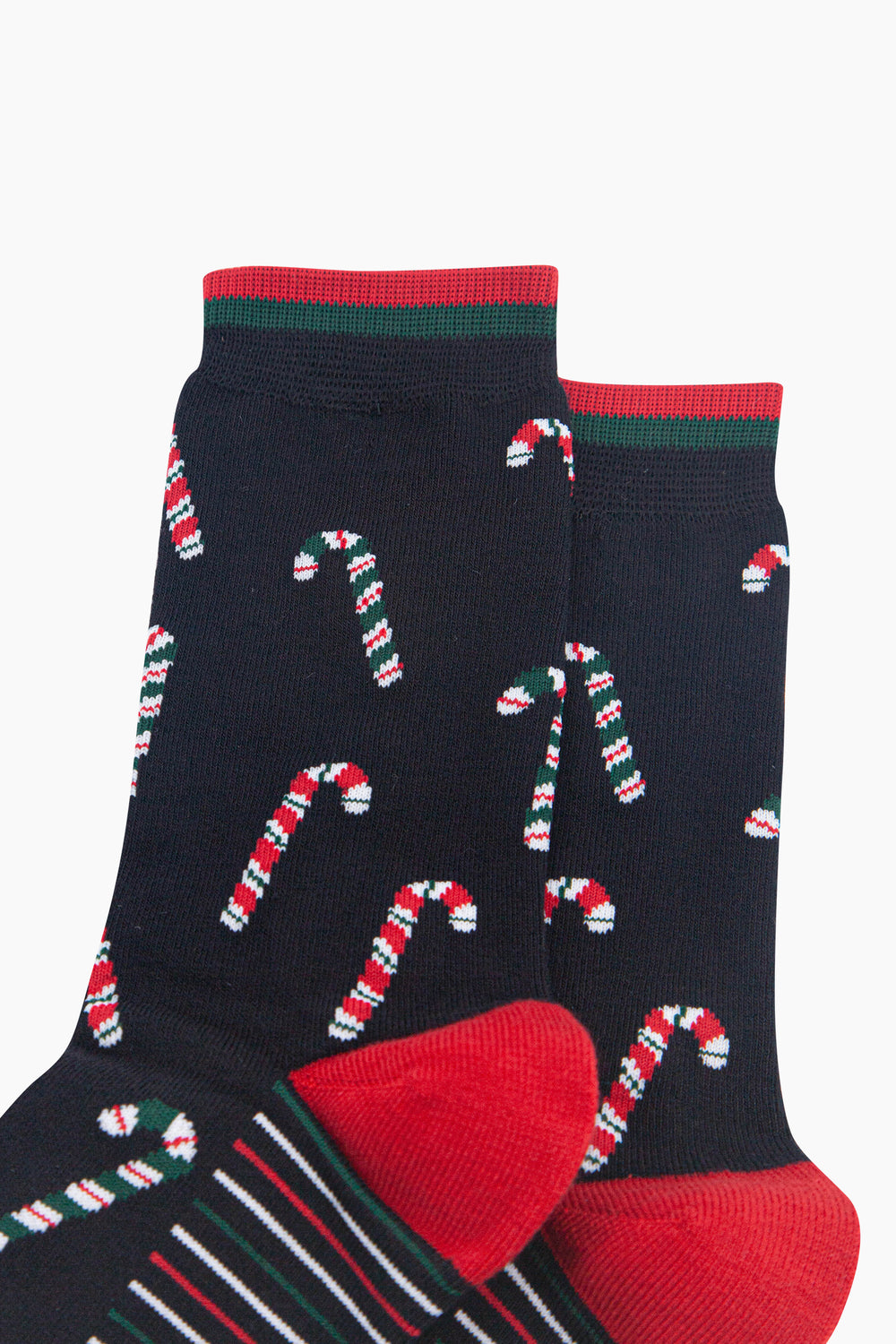 Candy-Cane-Men's-Bamboo-Socks-in-Black-Close-Up