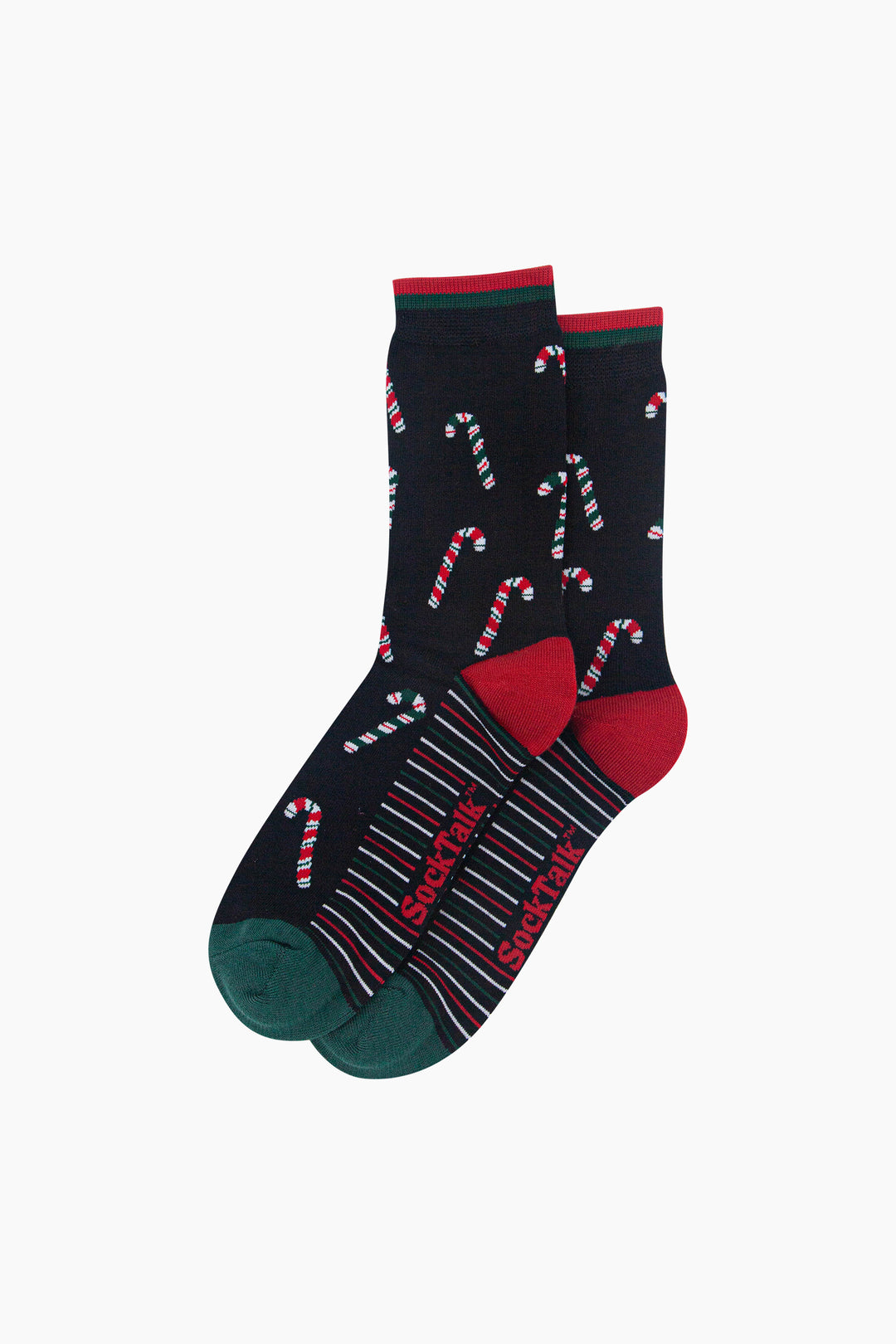 Candy-Cane-Men's-Bamboo-Socks-in-Black-Laid-Flat