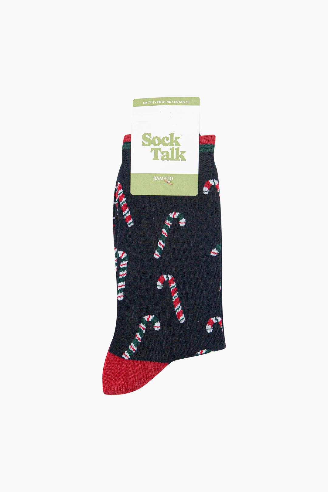 Candy-Cane-Men's-Bamboo-Socks-in-Black-In-Packaging