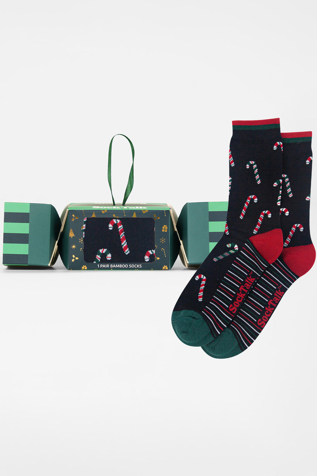 Candy-Cane-Bamboo-Crew-Socks-Christmas-Cracker-Gift-Box-in-Black