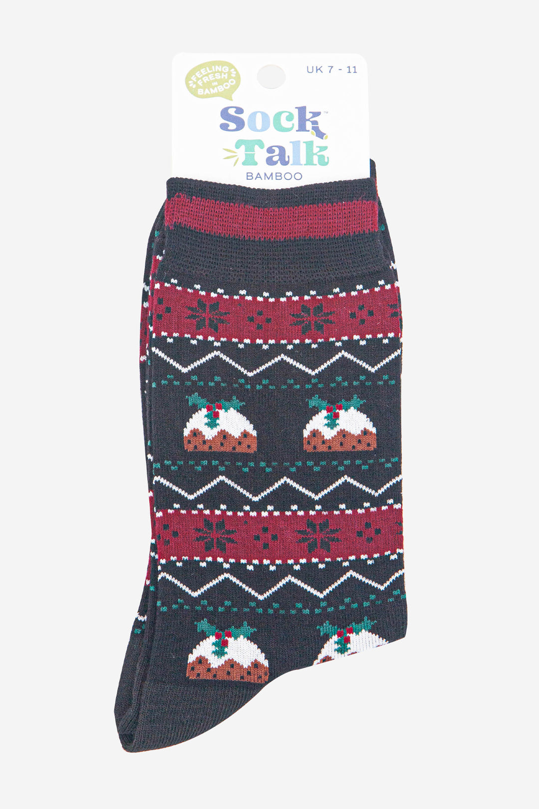 mens-bamboo-socks-black-christmas-pudding-fair-isle-in-sock-talk-packaging