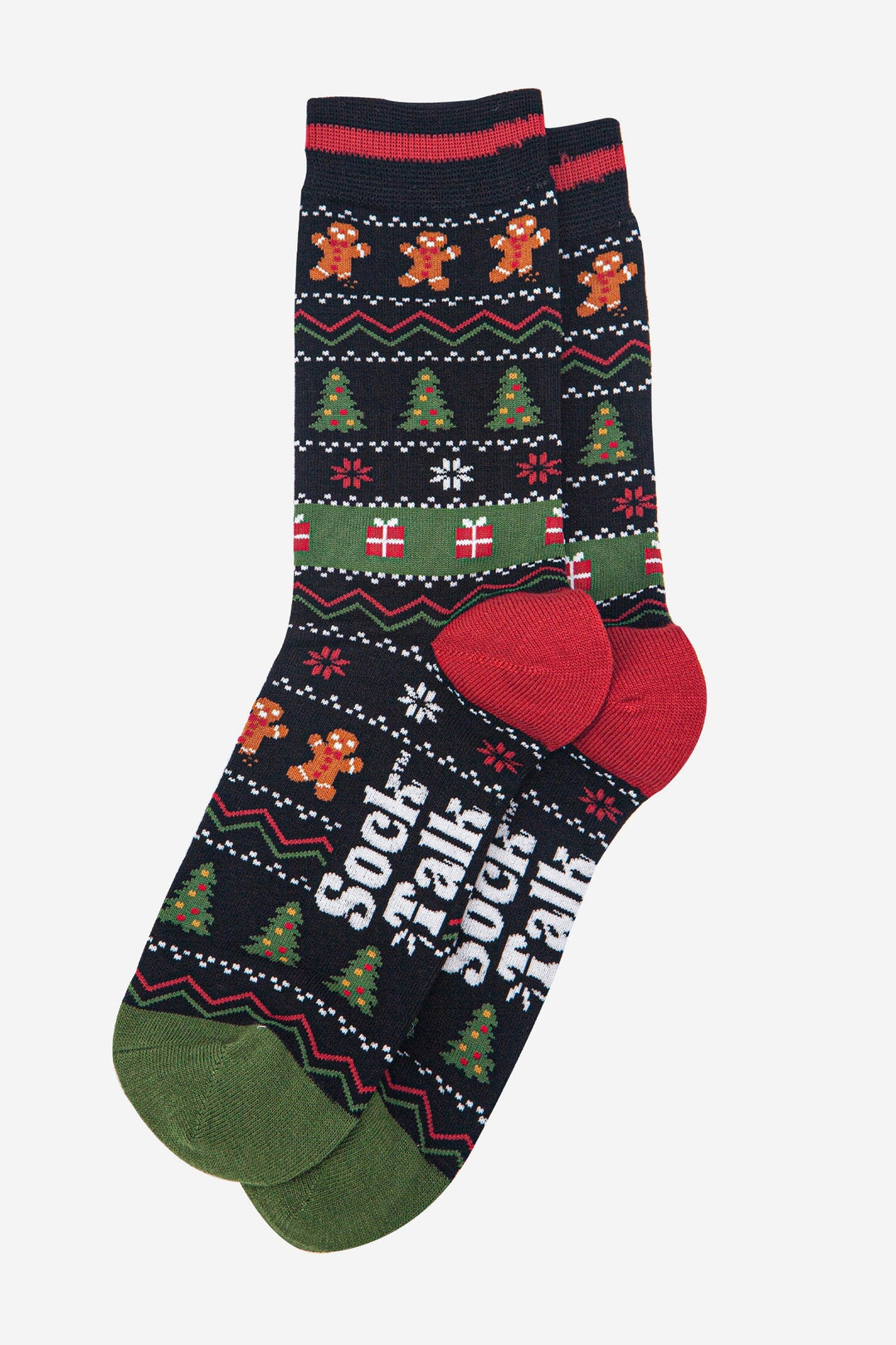 Men's Bamboo Crew Socks Christmas Cracker Gift Box - Black/Khaki, Gingerbread Fair Isle