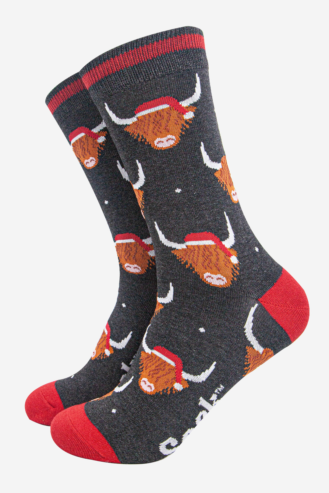 mens-bamboo-socks-black-marl-red-santa-highland-cow-scottish