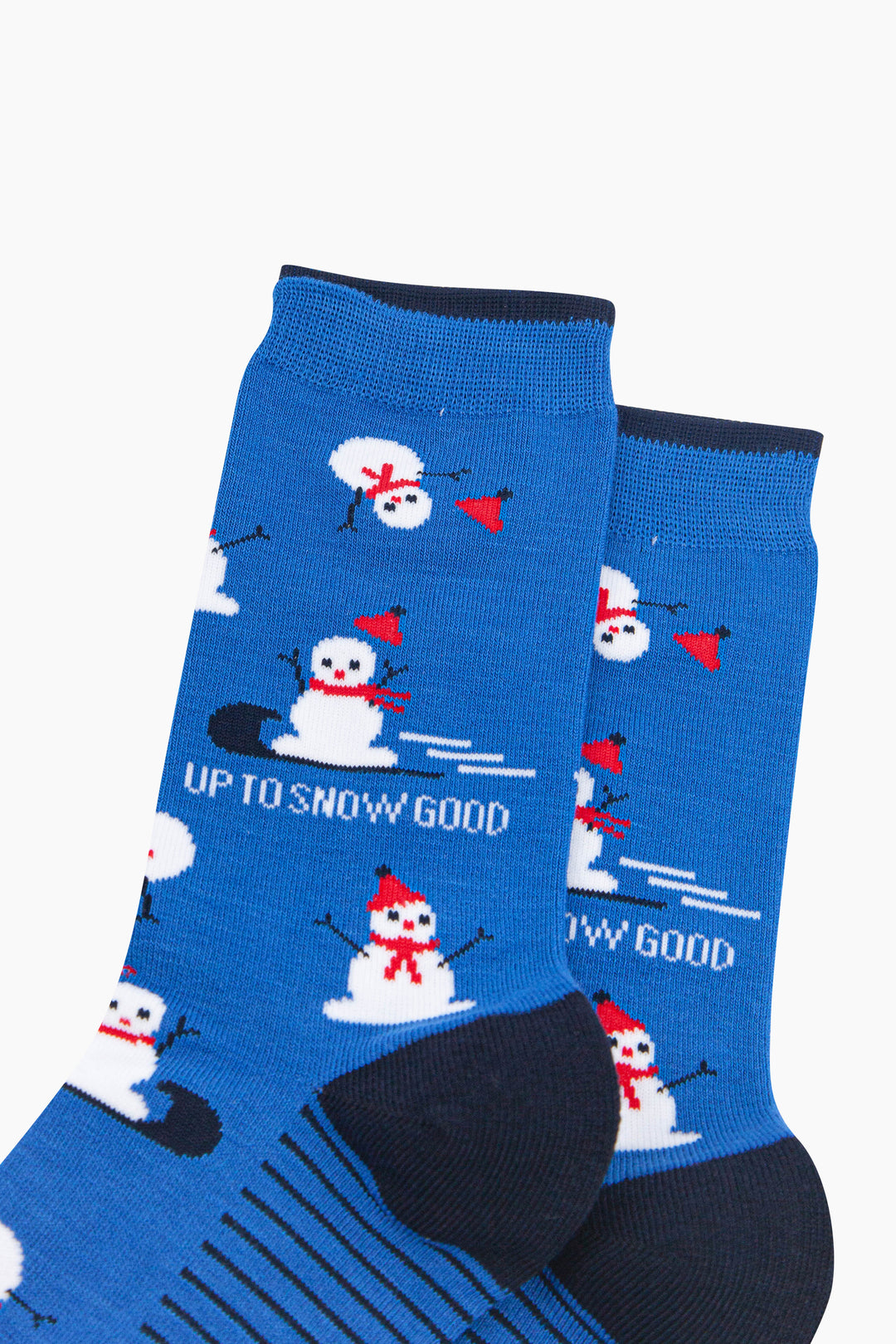 Up-To-Snow-Good-Snowman-Men's-Bamboo-Socks-in-Blue-Close-Up
