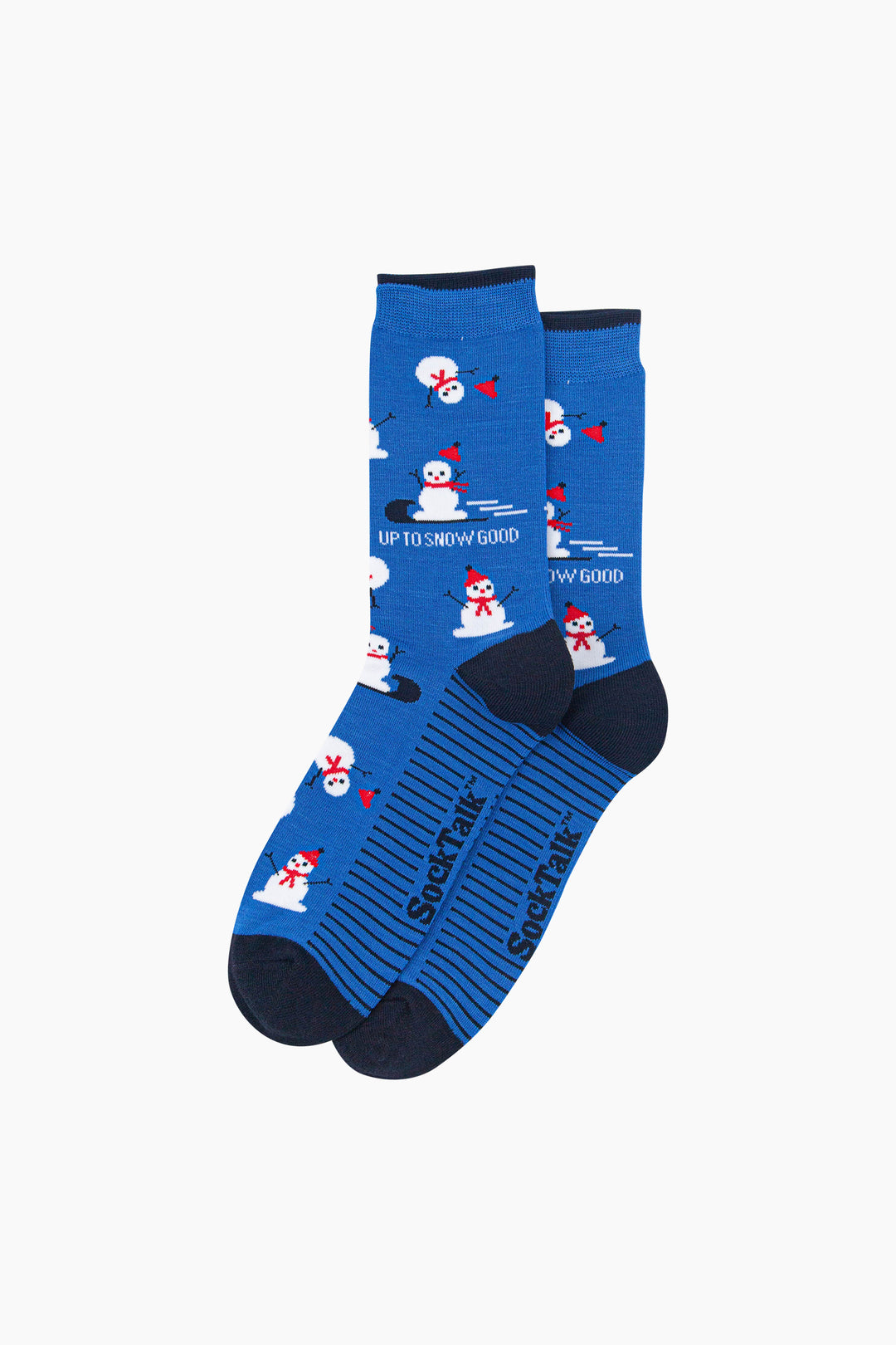 Up-To-Snow-Good-Snowman-Men's-Bamboo-Socks-in-Blue-Laid-Flat