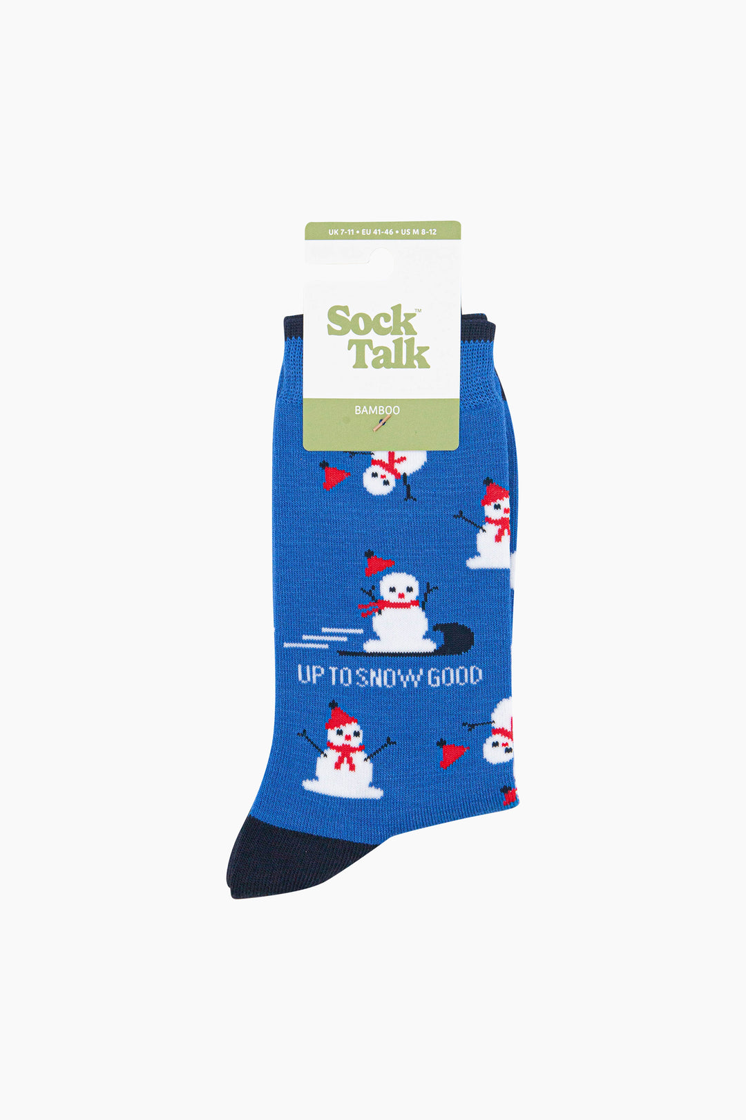 Up-To-Snow-Good-Snowman-Men's-Bamboo-Socks-in-Blue-In-Packaging