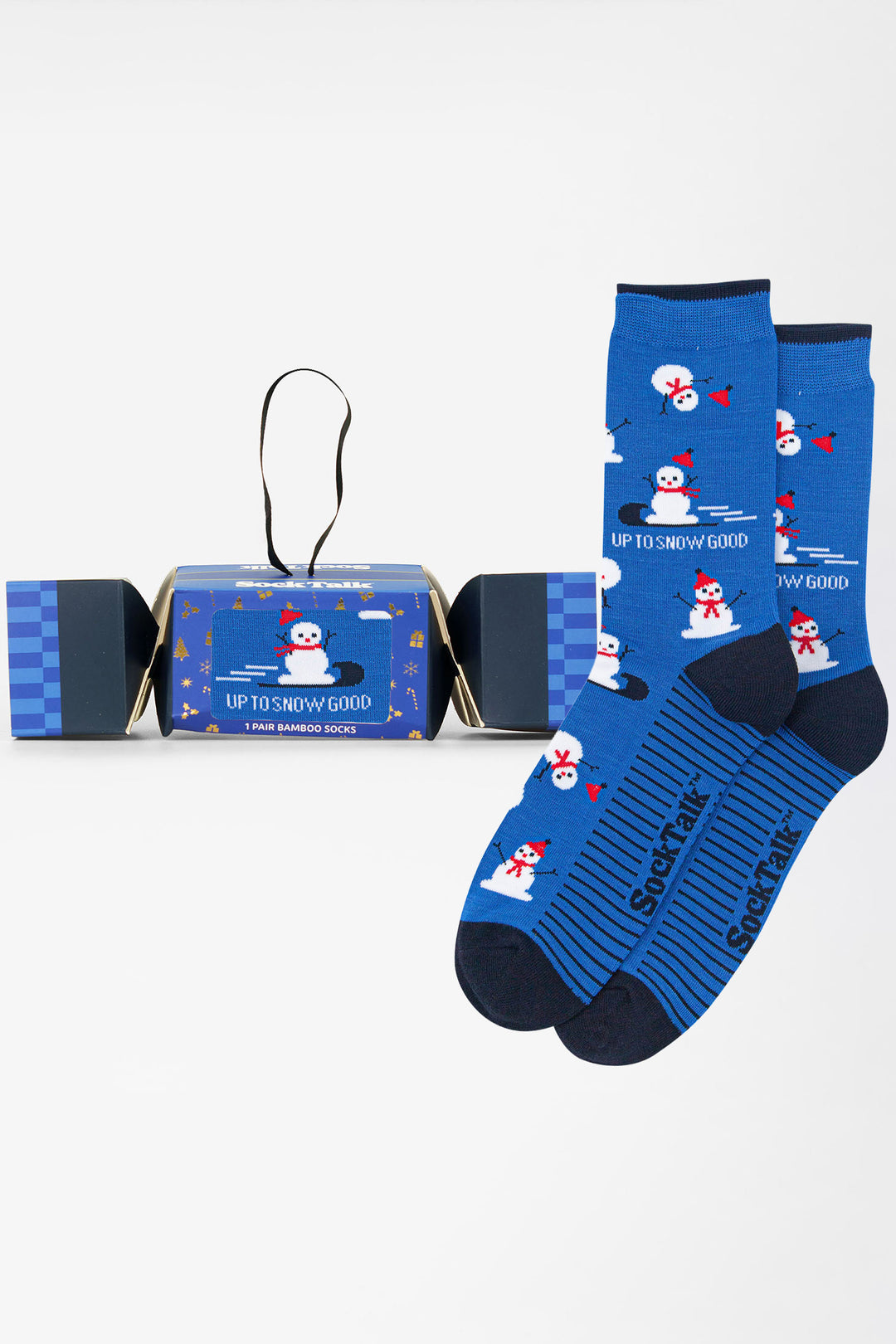 Up-To-Snow-Good-Bamboo-Crew-Socks-Christmas-Cracker-Gift-Box-in-Blue