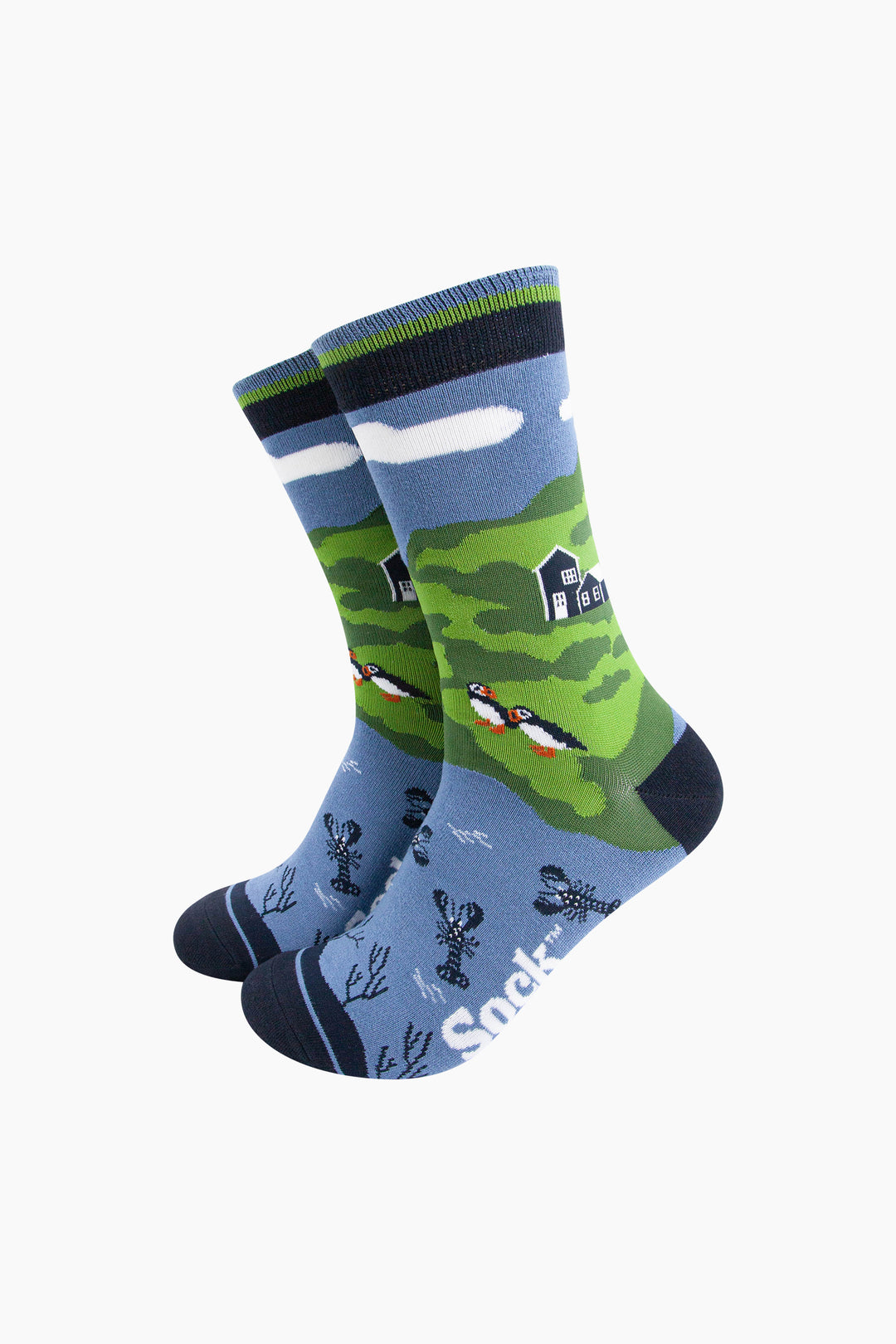Puffins-&-Lobsters-Bamboo-Socks-in-Green-Mannequin
