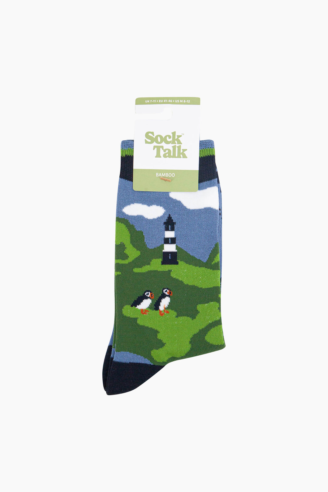 Puffins-&-Lobsters-Bamboo-Socks-in-Green-In-Packaging