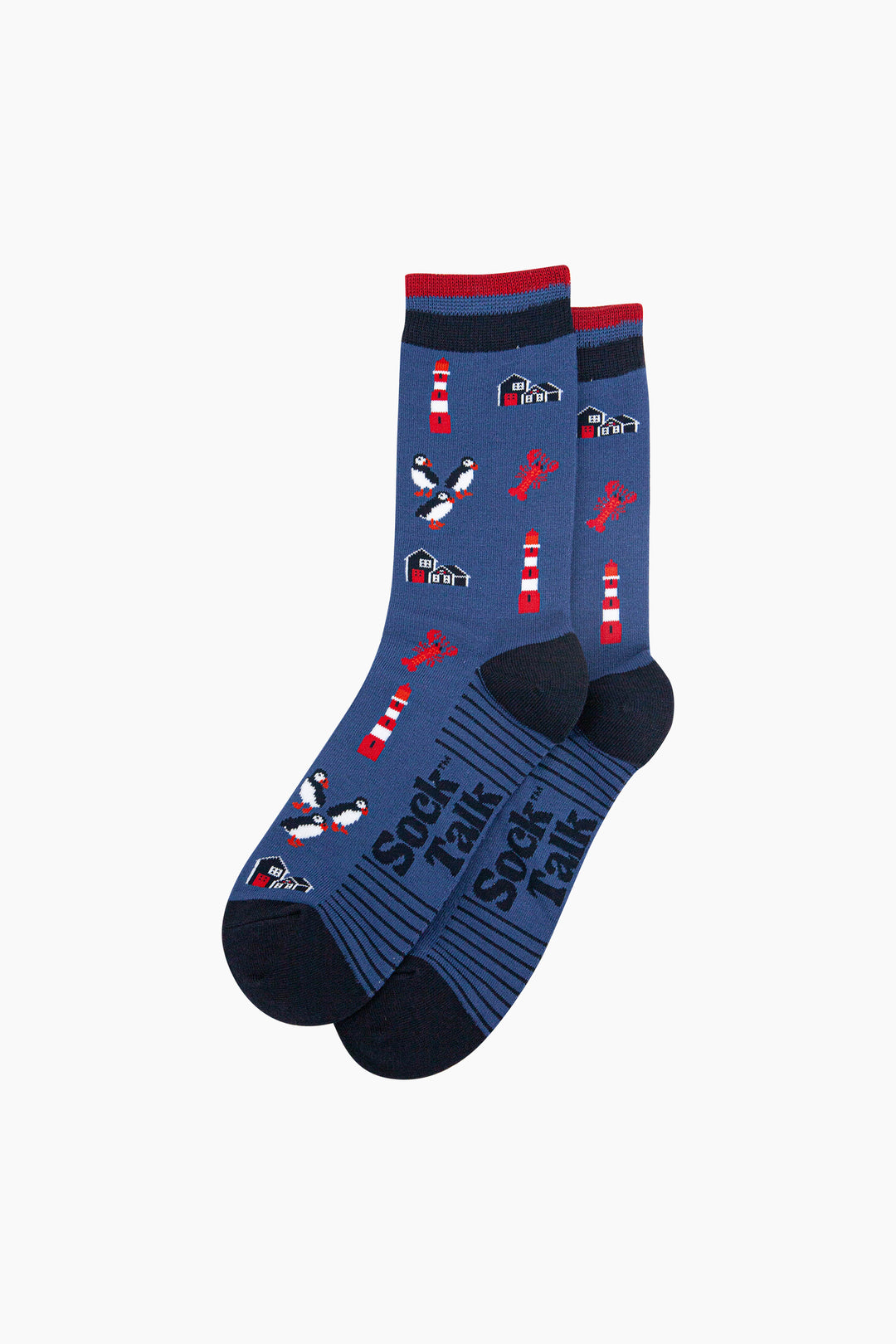 Lighthouse-&-Puffins-Bamboo-Socks-in-Blue-Laid-Flat