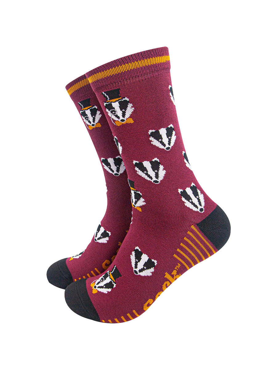 4-Pair-Dapper-Themed-Bamboo-Crew-Socks-Festive-Gift-Set-in-Green/Burgundy
