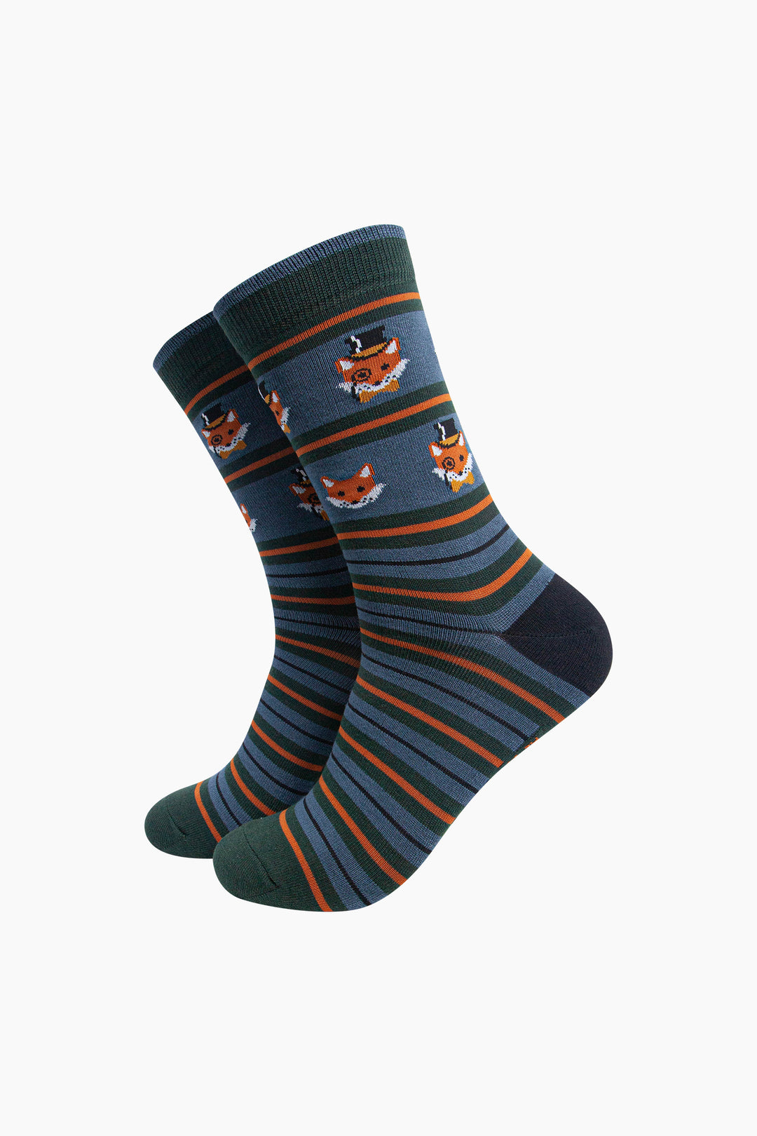 Dapper Fox Stripe Men's Bamboo Socks in Teal Green