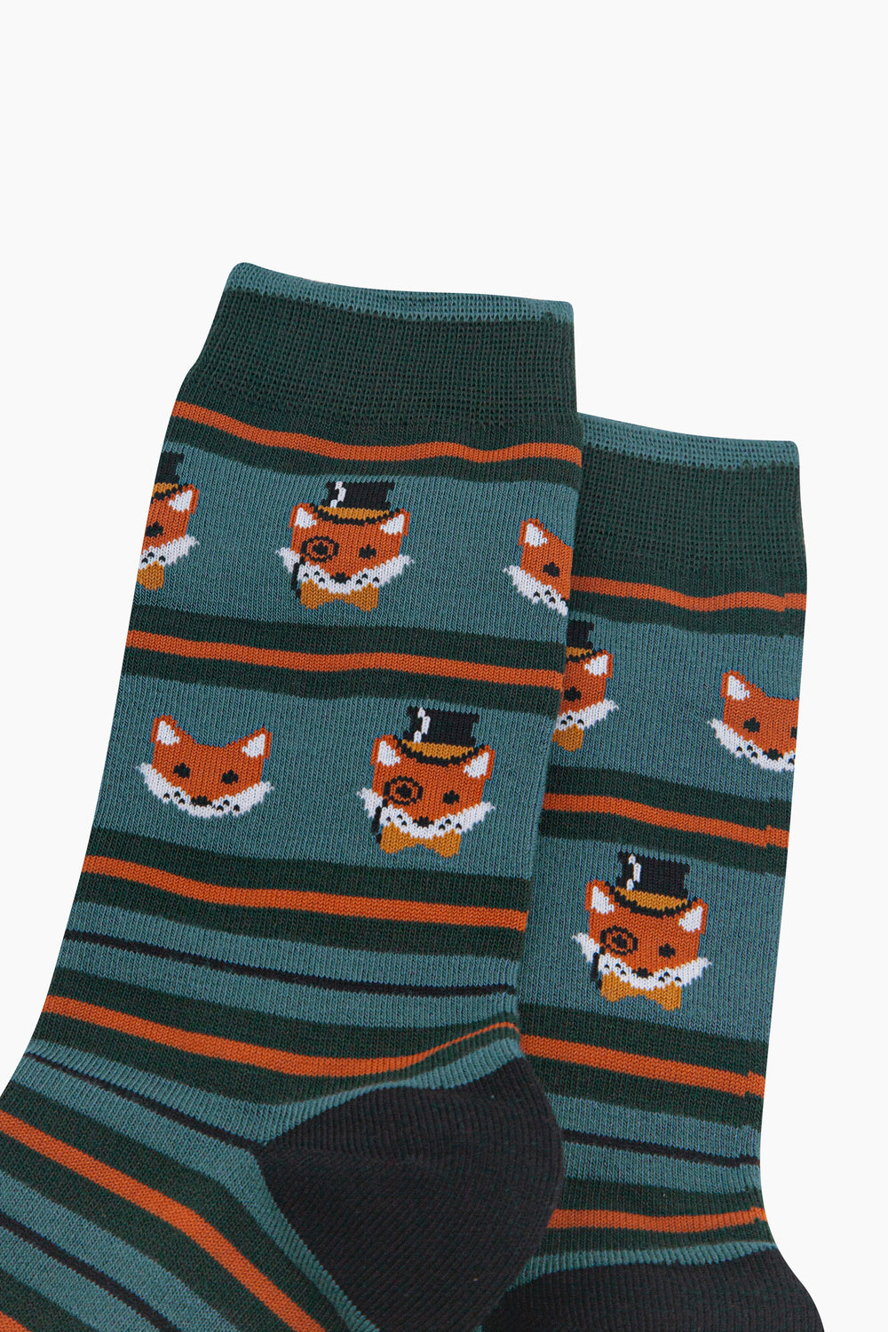 Dapper-Fox-Stripe-Men's-Bamboo-Socks-in-Teal-Green-Close-Up