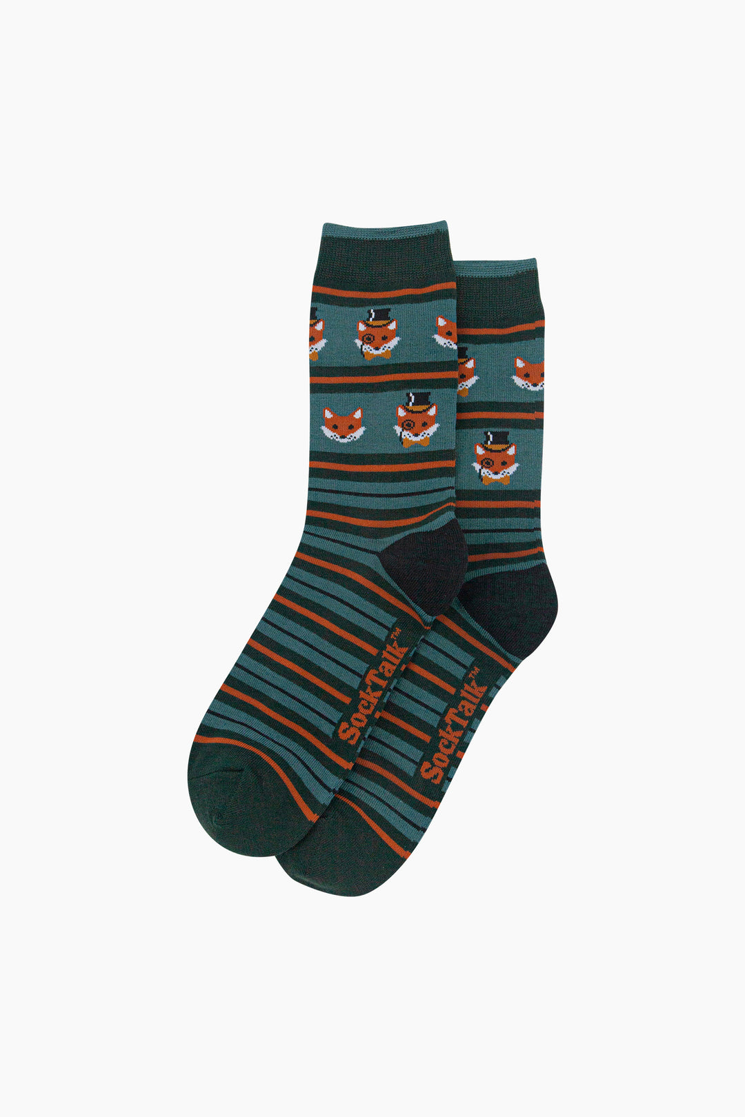 Dapper-Fox-Stripe-Men's-Bamboo-Socks-in-Teal-Green-Laid-Flat