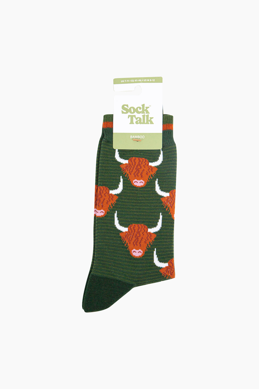 Highland-Cow-Bamboo-Socks-in-Forest-Green-In-Packaging