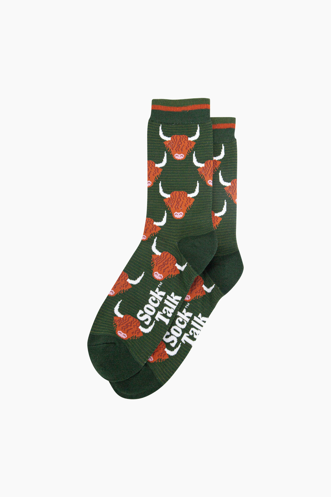 Highland-Cow-Bamboo-Socks-in-Forest-Green-Lying-Flat