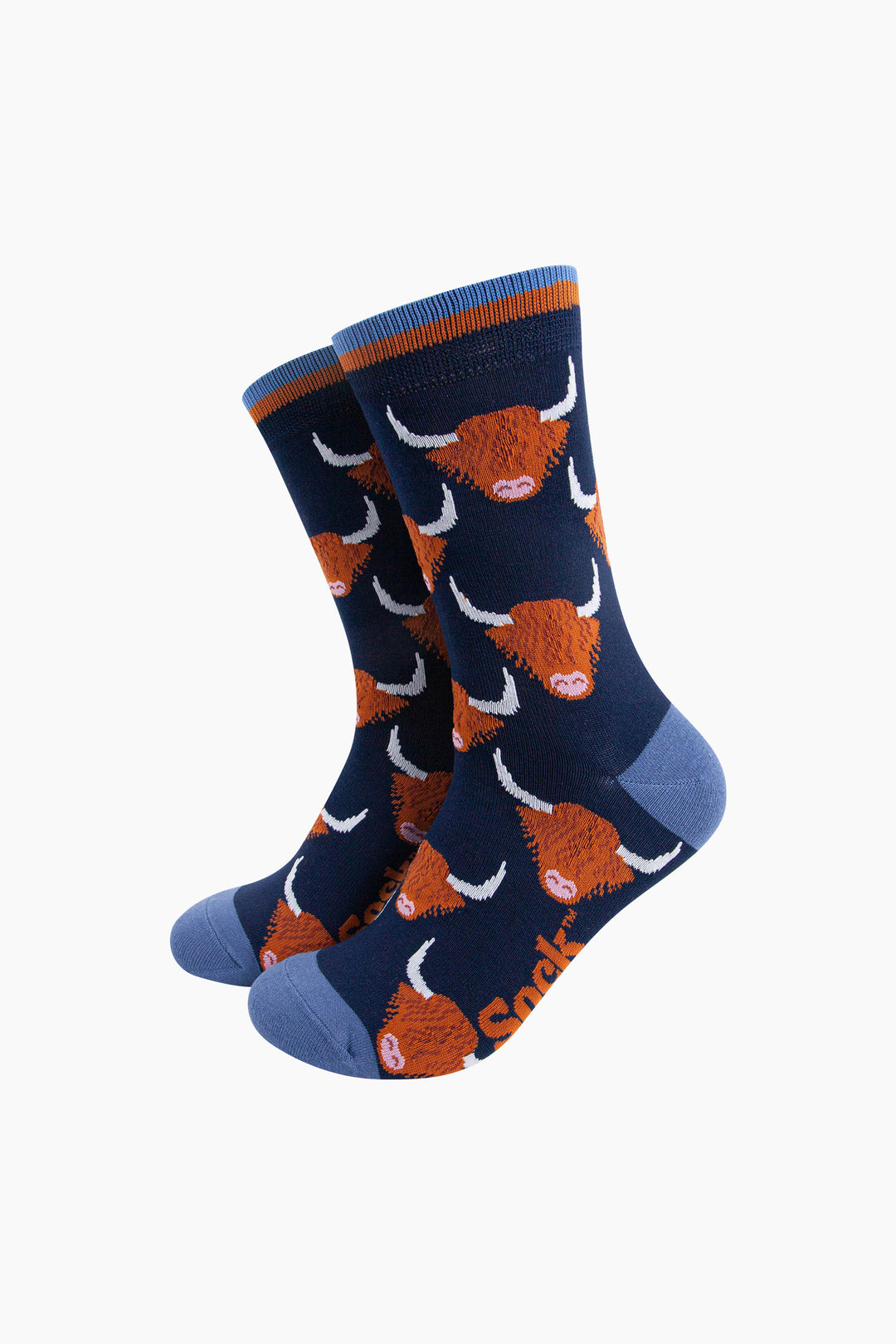 Highland-Cow-Bamboo-Socks-in-Navy-Blue-Mannequin