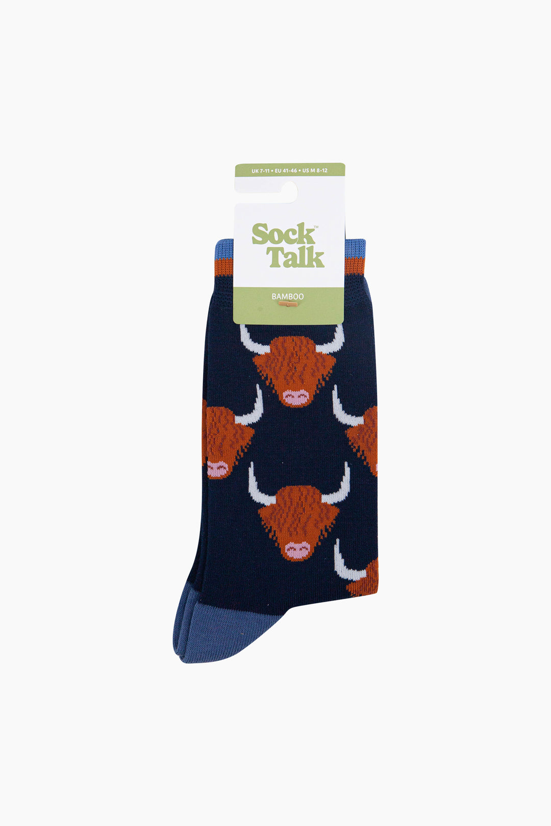 Highland-Cow-Bamboo-Socks-in-Navy-Blue-In-Packaging