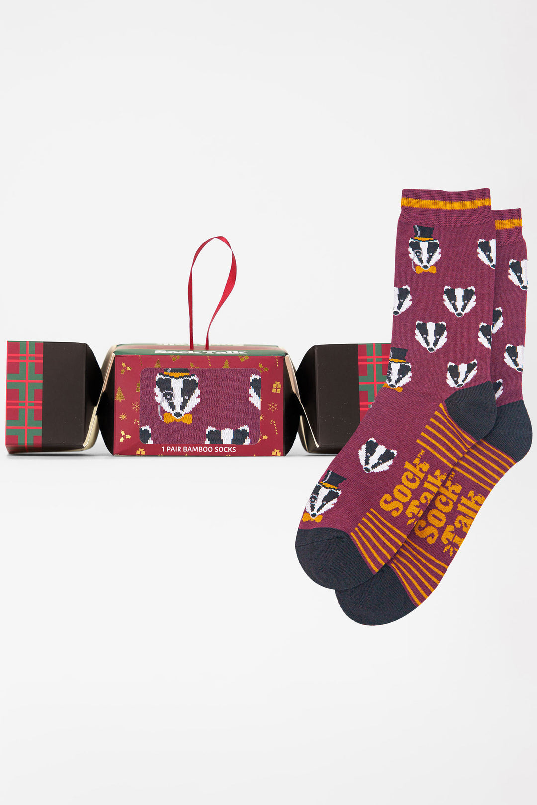Dapper-Badger-Bamboo-Crew-Socks-Christmas-Cracker-Gift-Box-in-Burgundy