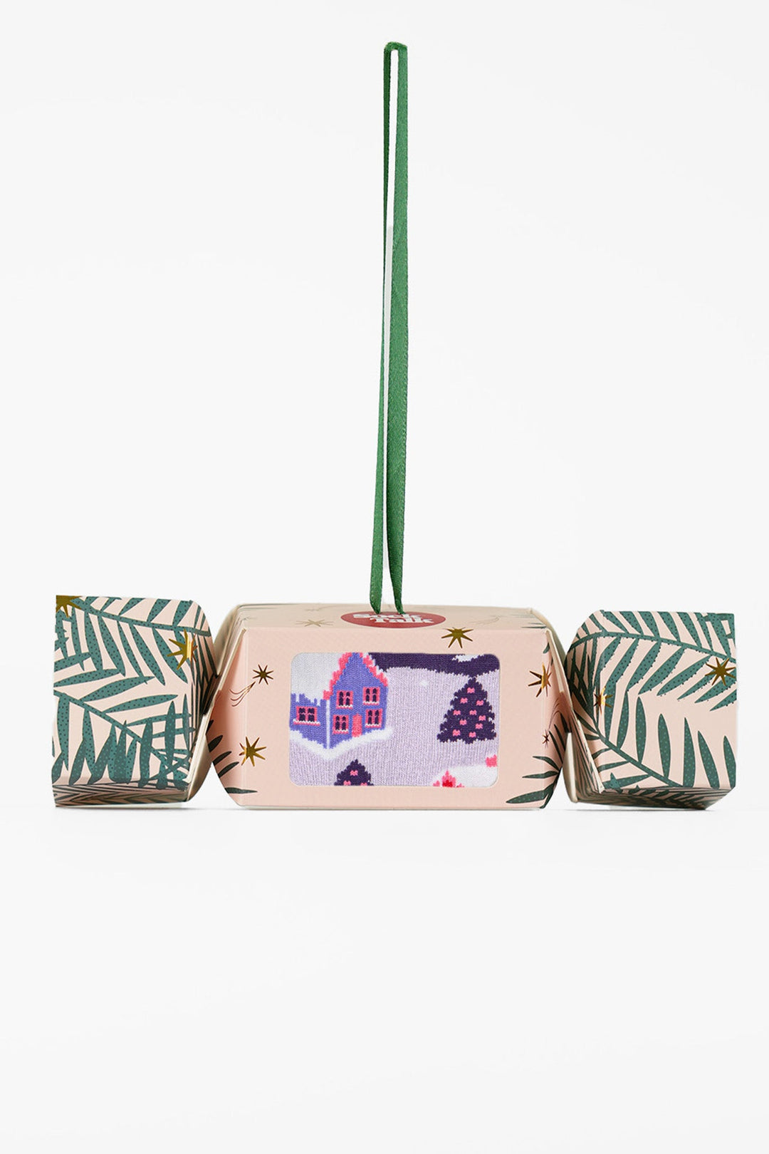 Women's Bamboo Ankle Socks Christmas Cracker Gift Box - Navy Blue/Pink, Winter Village