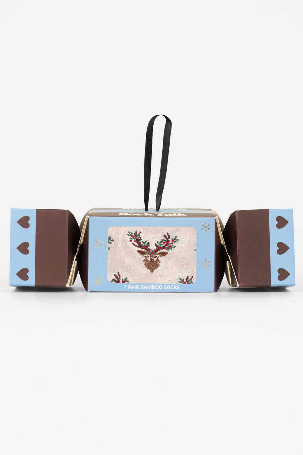 Stag-Floral-Bamboo-Crew-Socks-Christmas-Cracker-Gift-Box-in-Cream/Red