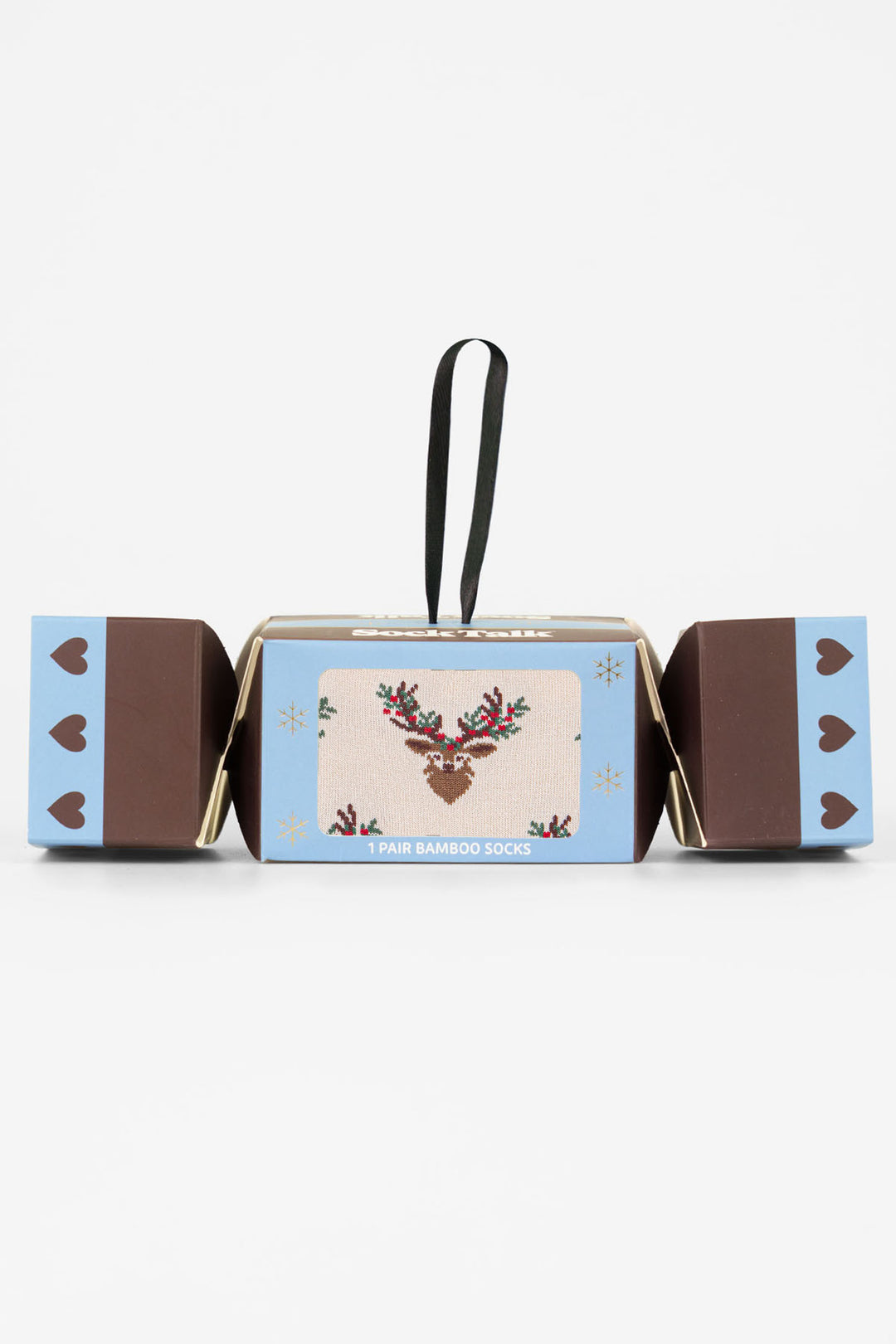 Stag-Floral-Bamboo-Crew-Socks-Christmas-Cracker-Gift-Box-in-Cream/Red