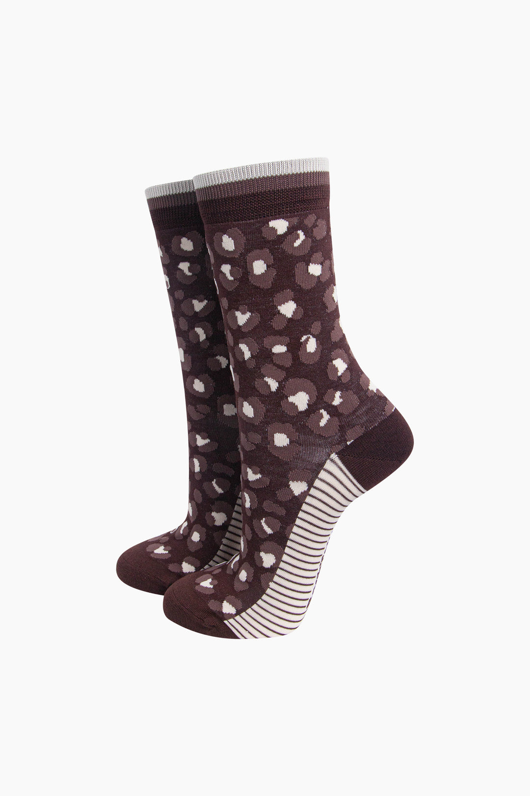 Leopard-Print-Women's-Bamboo-Socks-in-Brown-On-Mannequin